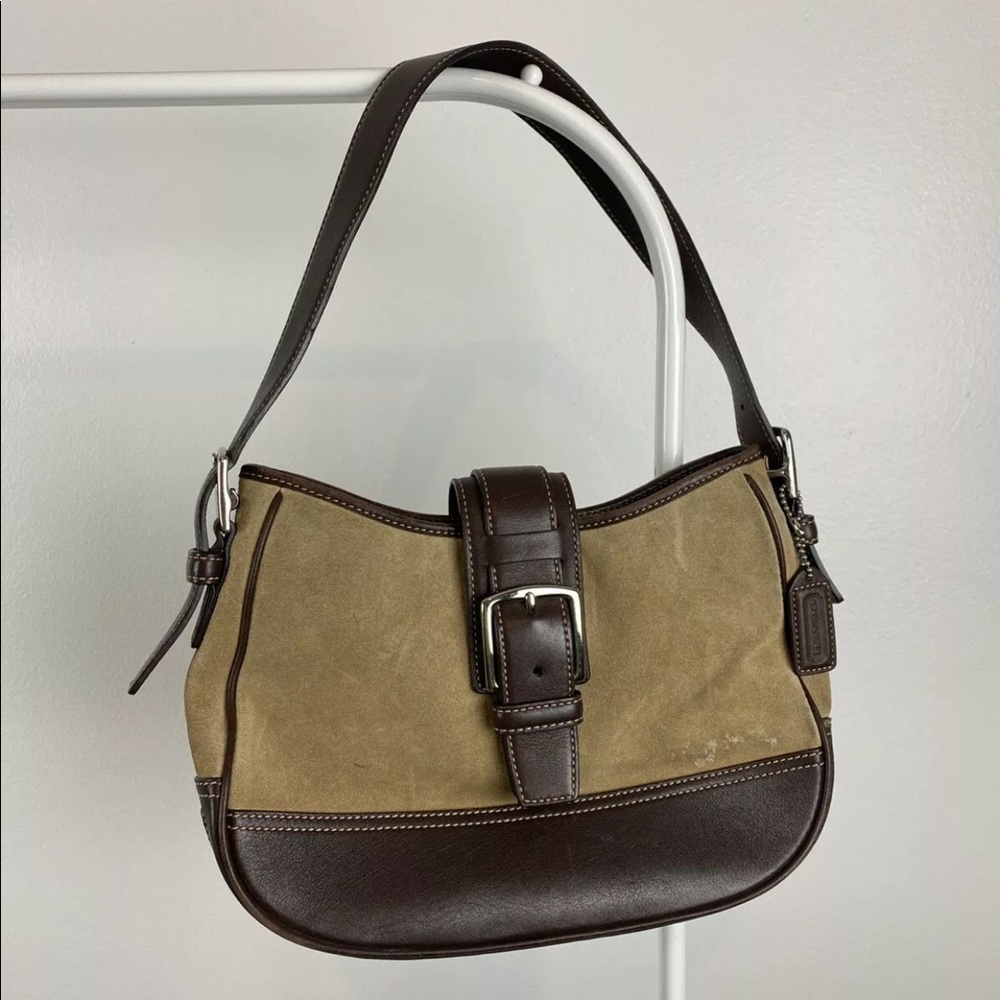 Coach Hampton Tan Suede Leather Shoulder Bag